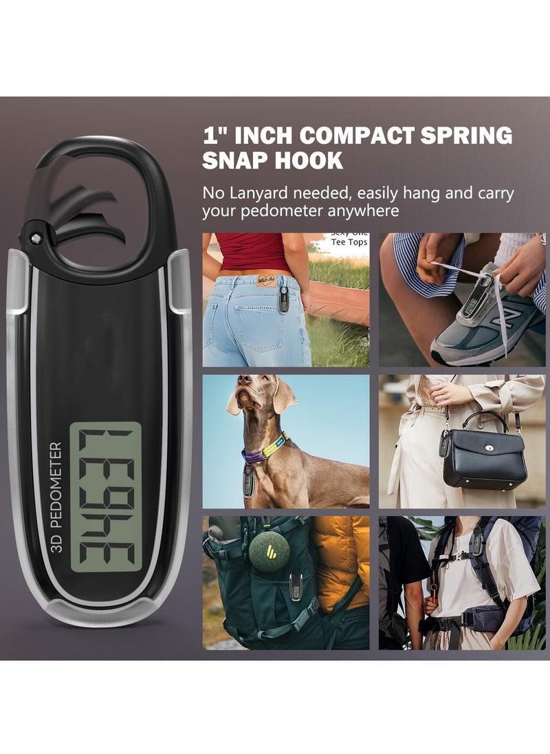 SYOSI - 3D Pedometer for Walking with Removable Clip and Snap Hook Automatically Correct Small and Portable Simple Step Counter Accurate Walking Step Tracker with Big Digital Display for Men Women Black - Image 1