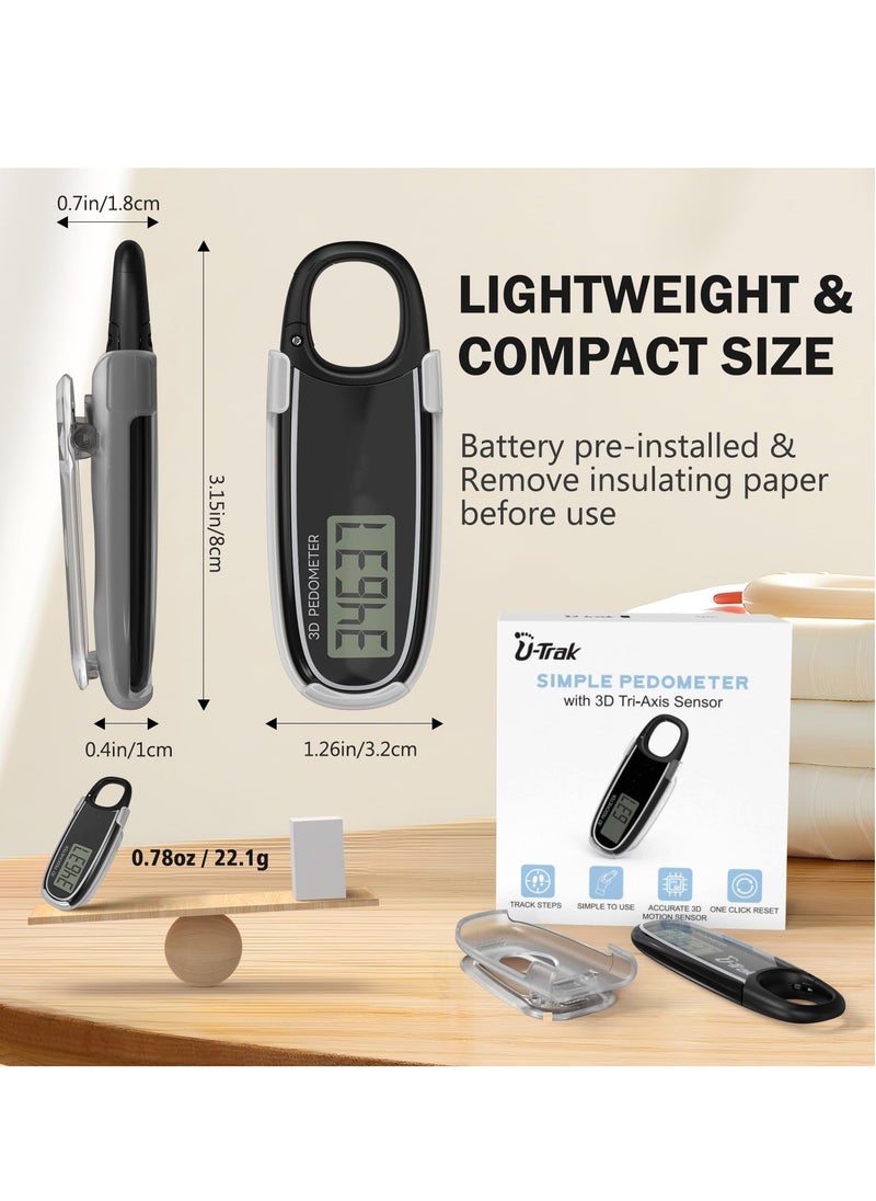 SYOSI - 3D Pedometer for Walking with Removable Clip and Snap Hook Automatically Correct Small and Portable Simple Step Counter Accurate Walking Step Tracker with Big Digital Display for Men Women Black - Image 1