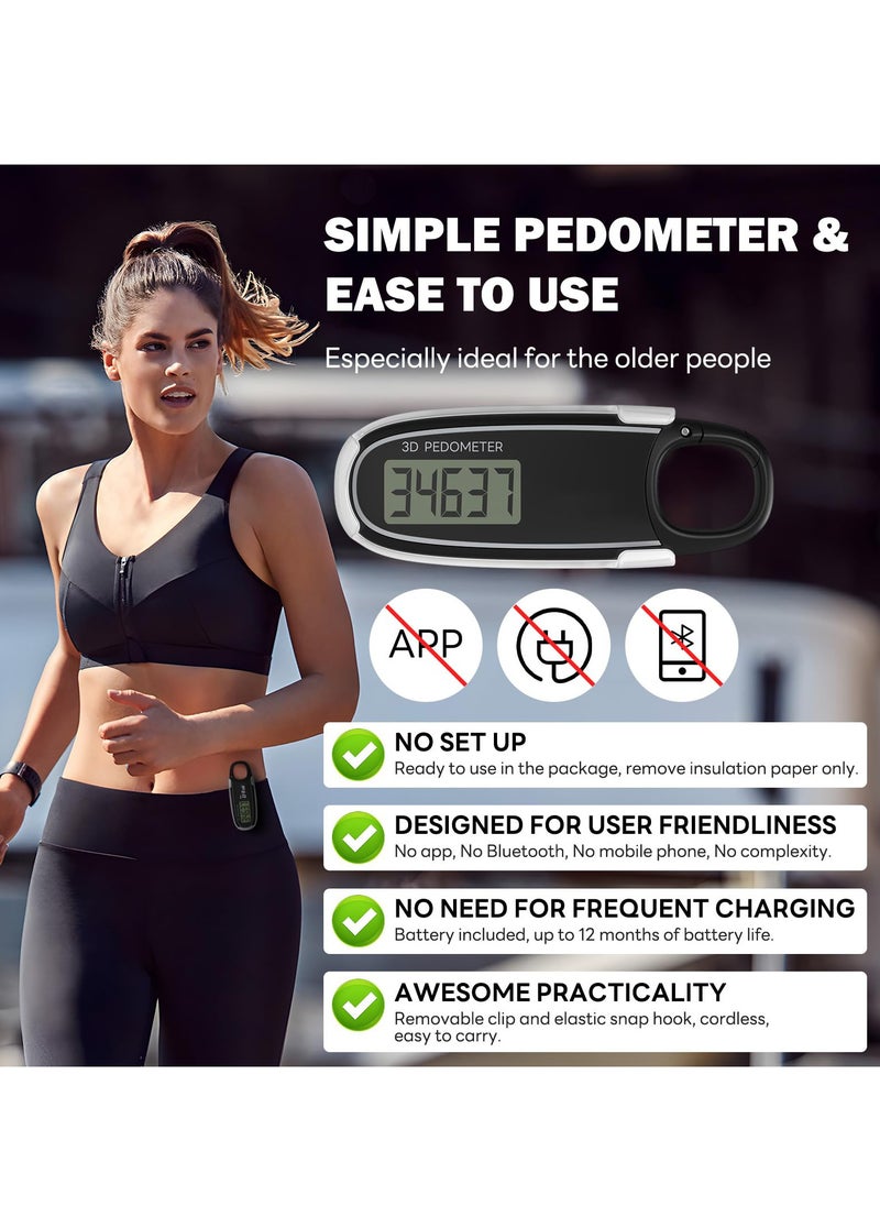 SYOSI - 3D Pedometer for Walking with Removable Clip and Snap Hook Automatically Correct Small and Portable Simple Step Counter Accurate Walking Step Tracker with Big Digital Display for Men Women Black - Image 1