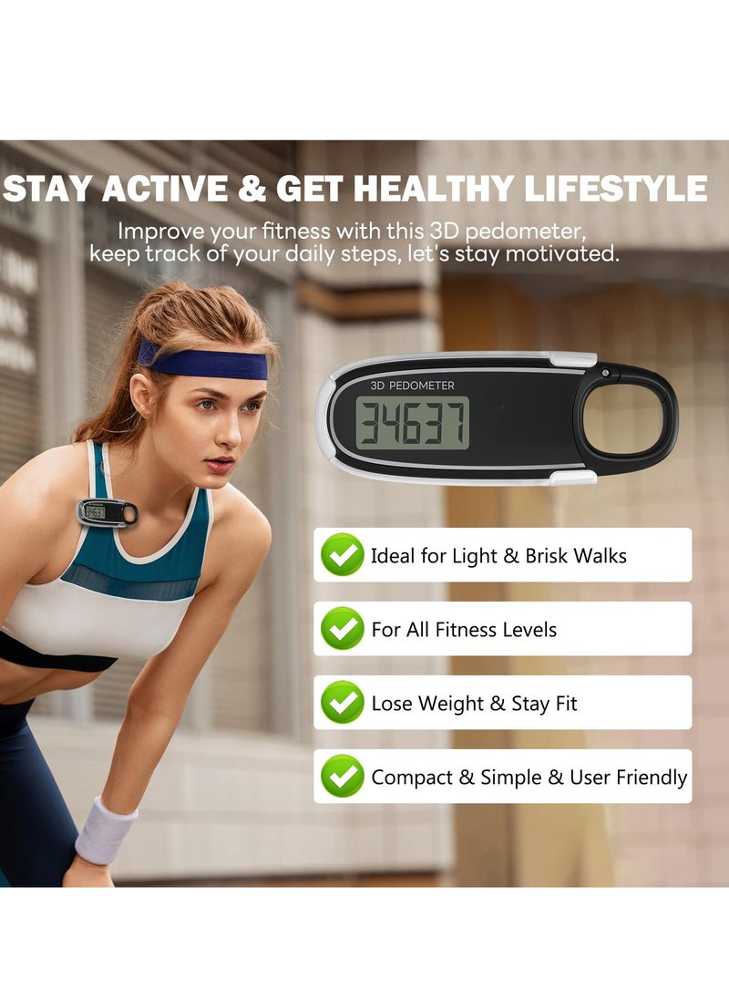 SYOSI - 3D Pedometer for Walking with Removable Clip and Snap Hook Automatically Correct Small and Portable Simple Step Counter Accurate Walking Step Tracker with Big Digital Display for Men Women Black - Image 1