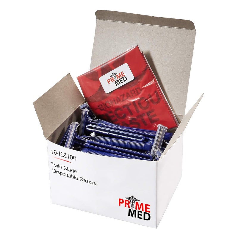PrimeMed Biobag with 100 Disposable Twin Blade Razors at Bottom Pricing