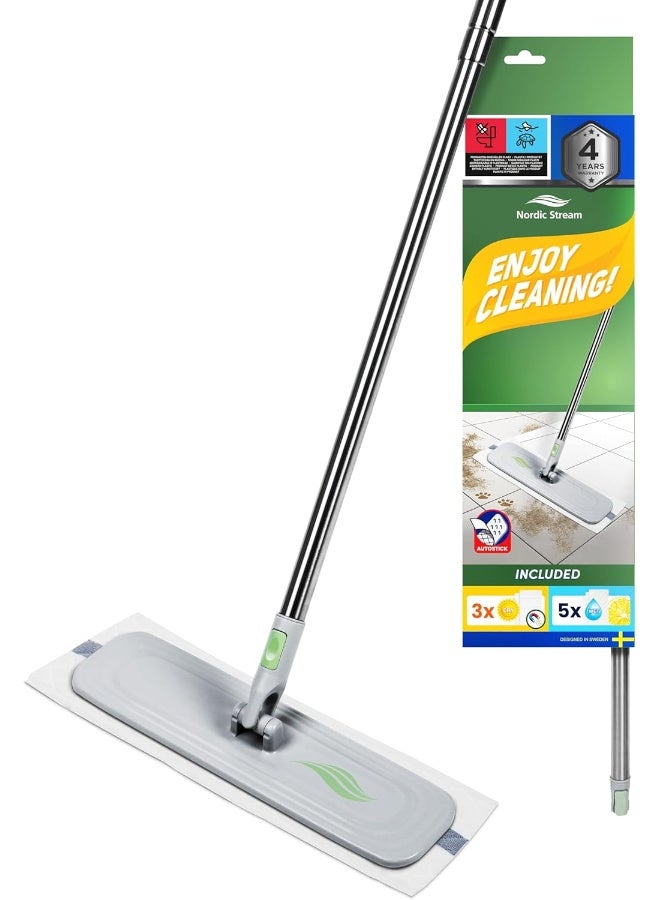 Nordic Stream مجموعة أدوات تنظيف الأرضيات نوردك ستريم ستريمي (15201) - رطب وجاف، تنظيف فعال متعدد الأسطح، مجموعة كاملة مع ممسحات أوتوماتيكية - Image 1
