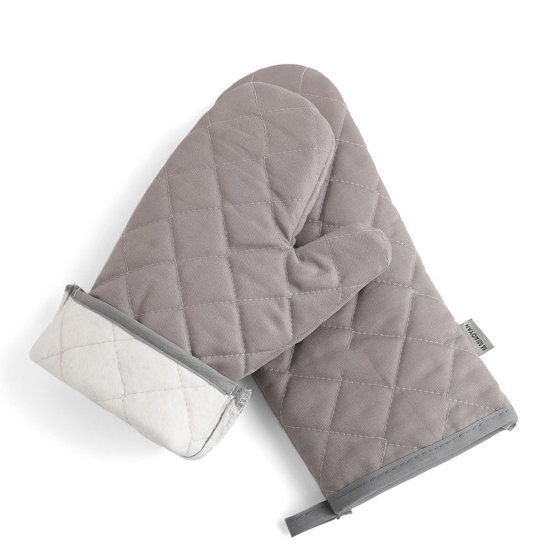 M MIAOYAN Oven Mitts and Pot Holders 4 pcs Set High Heat Resistant 500 Degree Extra Thicken Long Kitchen Cotton Oven Glove for Cooking (12 Inch Grey) - Image 4