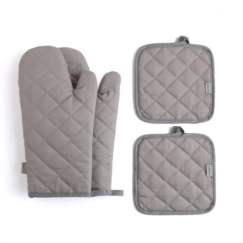 M MIAOYAN Oven Mitts and Pot Holders 4 pcs Set High Heat Resistant 500 Degree Extra Thicken Long Kitchen Cotton Oven Glove for Cooking (12 Inch Grey) - Image 1