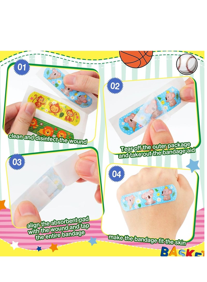 SOLARAE 300 Pieces Kids Cartoon Bandages Flexible Adhesive Colorful Cute Bandages Waterproof Knuckle Fingertip Breathable Stickers Protection Care Cuts for Girls Boys Children Animals - Image 5
