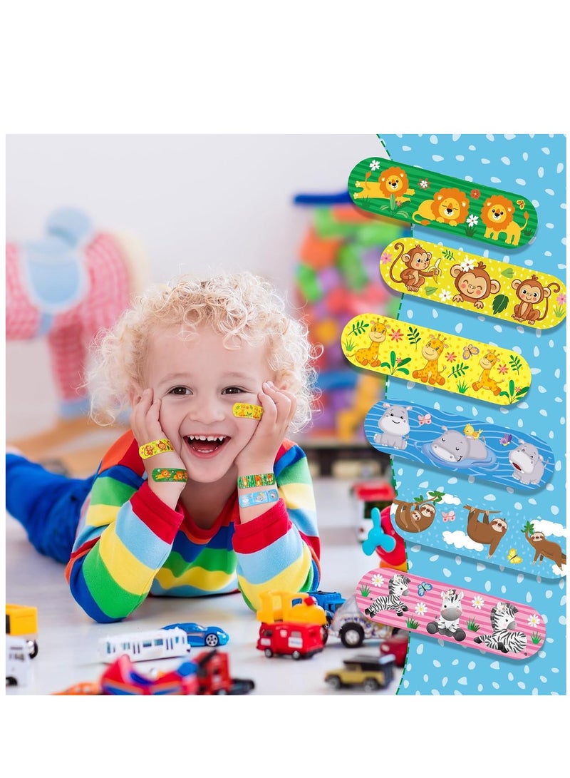 SOLARAE 300 Pieces Kids Cartoon Bandages Flexible Adhesive Colorful Cute Bandages Waterproof Knuckle Fingertip Breathable Stickers Protection Care Cuts for Girls Boys Children Animals - Image 2