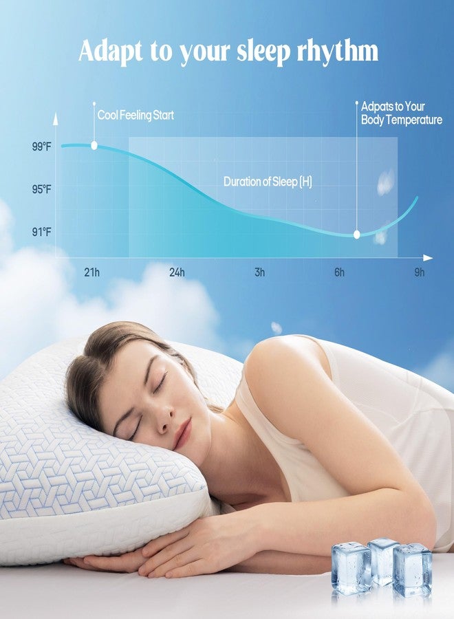 بيورداون مجموعة وسائد puredown® Queen Size من قطعتين، وسائد من إسفنج الذاكرة الممزق، وسادة تبريد Queen Pack من قطعتين، وسادة سرير قابلة للتعديل الصلابة للنوم على الجانب أو الظهر أو البطن - Image 3