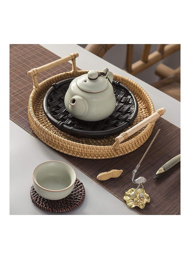 Loquat Round Woven Serving Tray with Handles Brown 27.5 x 7.3cm - Image 3