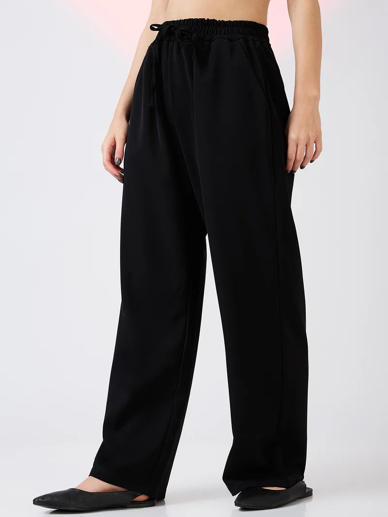 globus Women Mid Rise Drawstring Waist Workwear Korean Pants