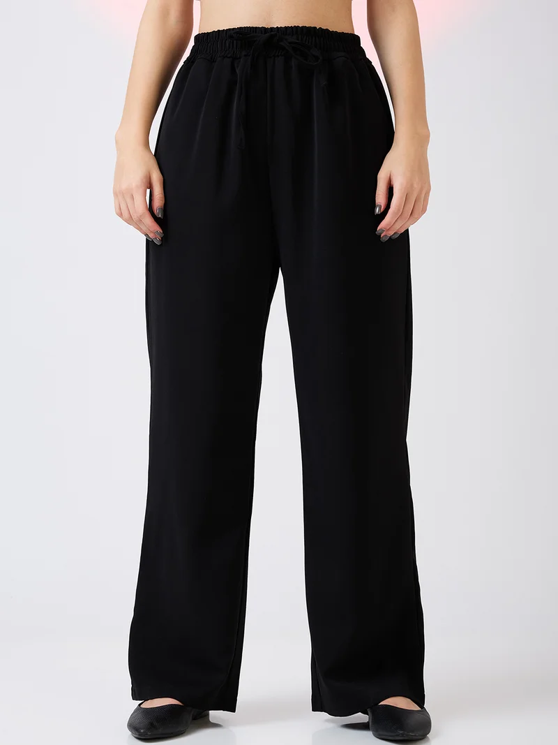 globus Women Mid Rise Drawstring Waist Workwear Korean Pants