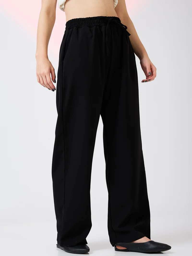 globus Women Mid Rise Drawstring Waist Workwear Korean Pants