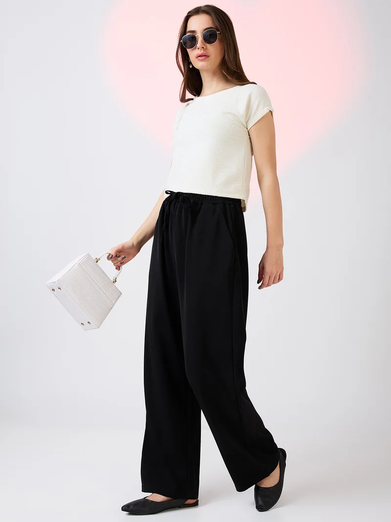 globus Women Mid Rise Drawstring Waist Workwear Korean Pants