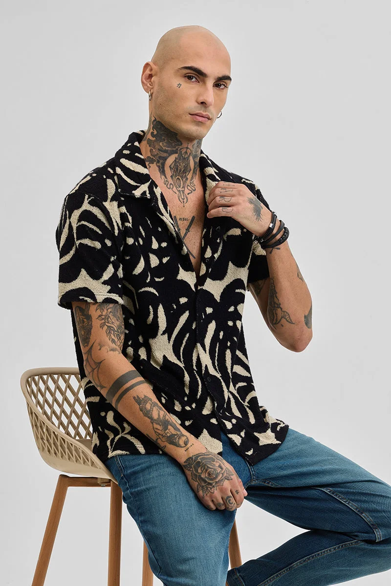 SNITCH Black Abstract Box Fit Shirt