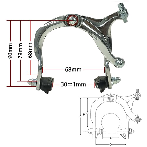 CYSKY Bike Brake, Bicycle C-Type Brakes Calipers, Aluminum Alloy Front & Rear Side Pull, Long Arm Pliers Brake Set for Road Bike, Folding Bike (Silver) - Image 2
