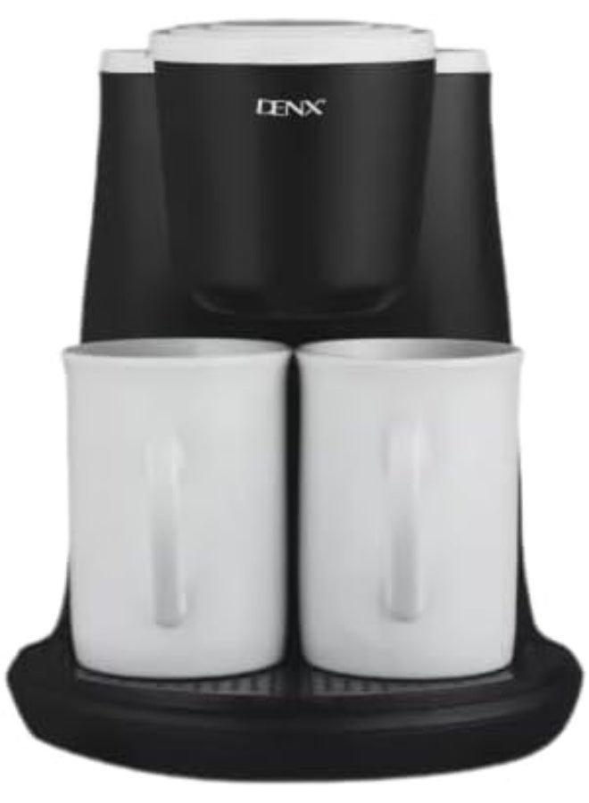 DENX DX3414 ماكينة تحضير القهوة بالتقطير، 450 واط، مزودة بكوبين من البورسلين، سعة 240 مل، فلتر دائم قابل لإعادة الاستخدام، سلة فلتر قابلة للإزالة، ماكينة قهوة مدمجة للمنزل والمكتب.