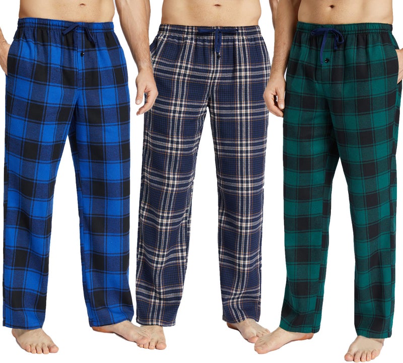 JupiterSecret Mens Pajama Pants Set Flannel Cotton Sleep & Lounge Pants, PJ Bottoms with Pockets and Button Fly 3 Pack - Image 1
