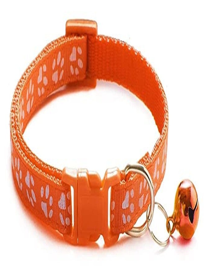 Pups&Pets 10MM Adjustable Nylon Paw Print Design Cute Collar and Leash Set with Bell for Dogs & Cat - (Orange) - Image 3