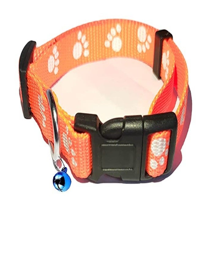 Pups&Pets 10MM Adjustable Nylon Paw Print Design Cute Collar and Leash Set with Bell for Dogs & Cat - (Orange) - Image 2