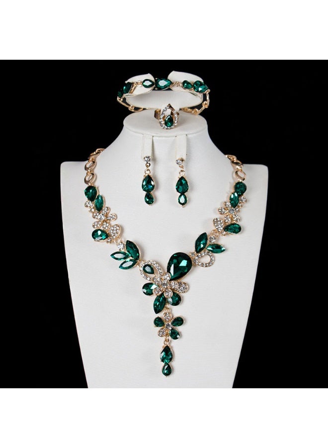 NIBEMINENT Sparkling Crystal Gem Necklace and Clavicle Jewelry Set - 4 Pieces