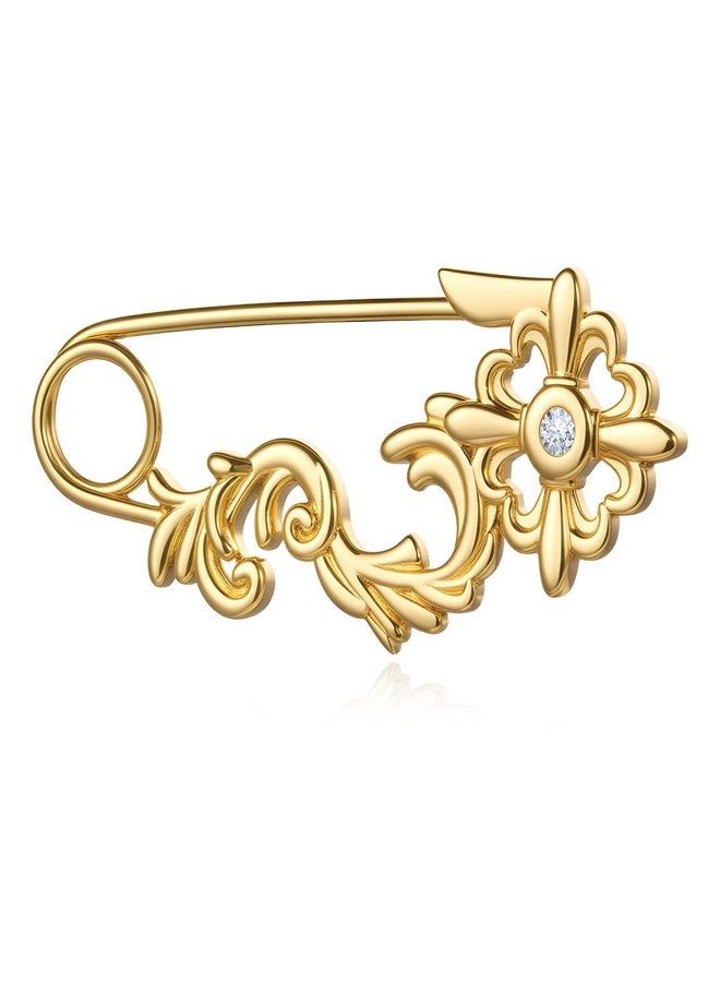 Cicy Bell Brooch Safety Pins for Women 18K Gold Plated Dainty Cubic Zirconia Flower Scroll Charm Collar Sweater Shawl Cardigan Scarf Clips Brooches Jewelry Decoration Accessories - Image 1