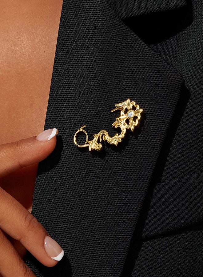 Cicy Bell Brooch Safety Pins for Women 18K Gold Plated Dainty Cubic Zirconia Flower Scroll Charm Collar Sweater Shawl Cardigan Scarf Clips Brooches Jewelry Decoration Accessories - Image 2