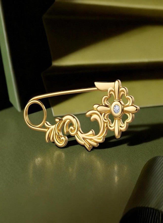 Cicy Bell Brooch Safety Pins for Women 18K Gold Plated Dainty Cubic Zirconia Flower Scroll Charm Collar Sweater Shawl Cardigan Scarf Clips Brooches Jewelry Decoration Accessories - Image 5