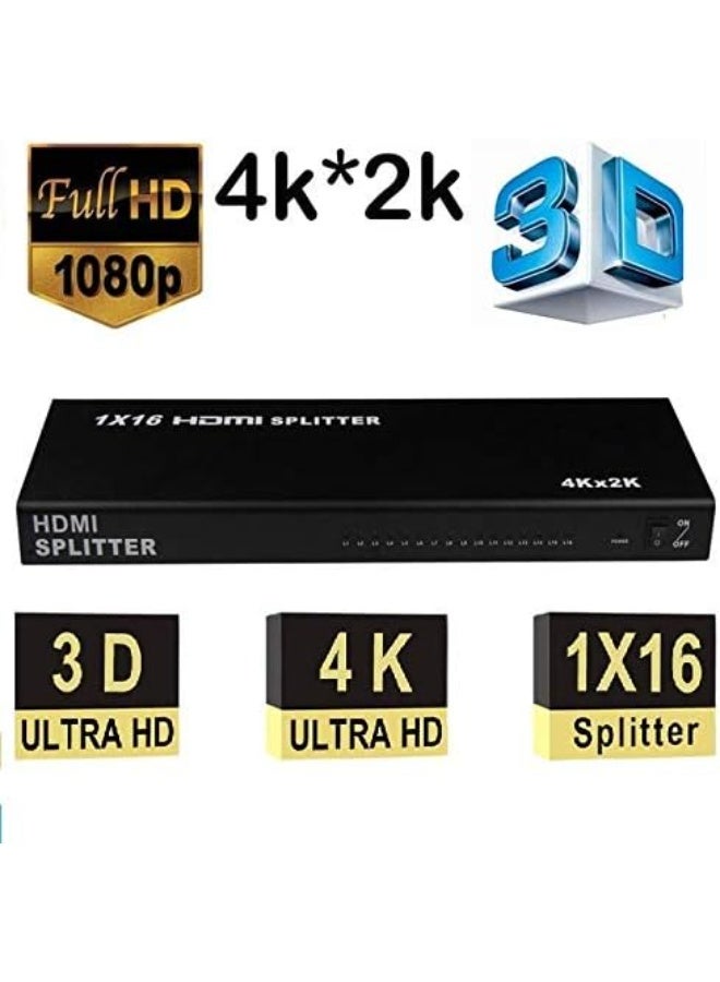 Microware 1x16 HDMI Splitter – Powered 1 Input to 16 Outputs – Supports 4Kx2K, 3D, Full HD 1080P – Includes Power Adapter – Compatible with HDTV, Blu-ray Player, Sky HD, PS3, PS4, STB - Image 1