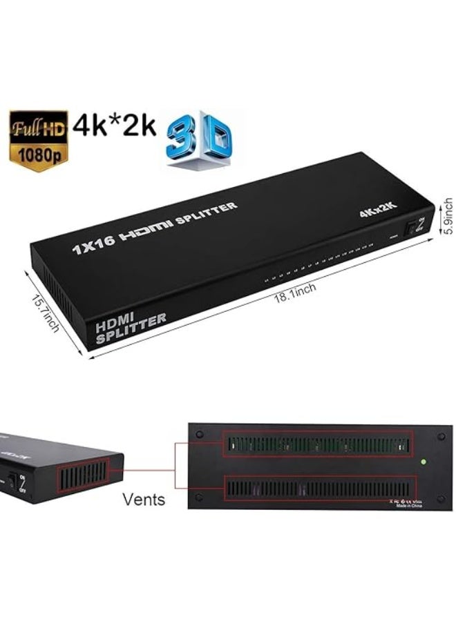Microware 1x16 HDMI Splitter – Powered 1 Input to 16 Outputs – Supports 4Kx2K, 3D, Full HD 1080P – Includes Power Adapter – Compatible with HDTV, Blu-ray Player, Sky HD, PS3, PS4, STB - Image 2