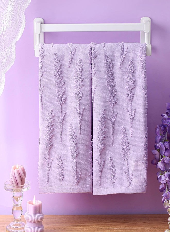 SmoothNovelty 2 Pcs Lavender Hand Towels for Bathroom Purple Lavender 100% Cotton Jacquard Weave Bath Towel Set Soft Absorbent Dish Washcloth for Summer Women Bathroom Kitchen Gifts 13.8 x 29.5 Inch - Image 3