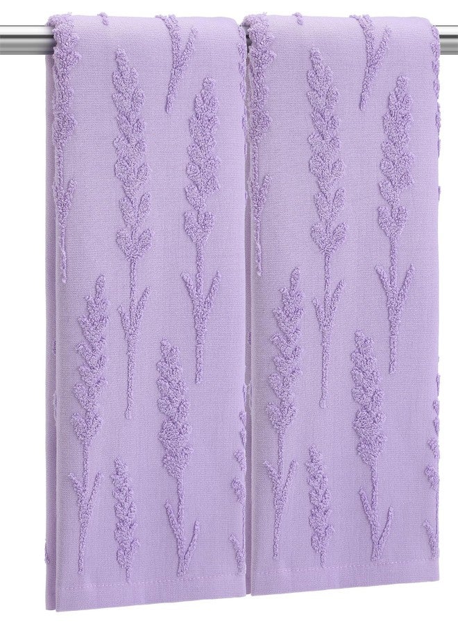 SmoothNovelty 2 Pcs Lavender Hand Towels for Bathroom Purple Lavender 100% Cotton Jacquard Weave Bath Towel Set Soft Absorbent Dish Washcloth for Summer Women Bathroom Kitchen Gifts 13.8 x 29.5 Inch - Image 1
