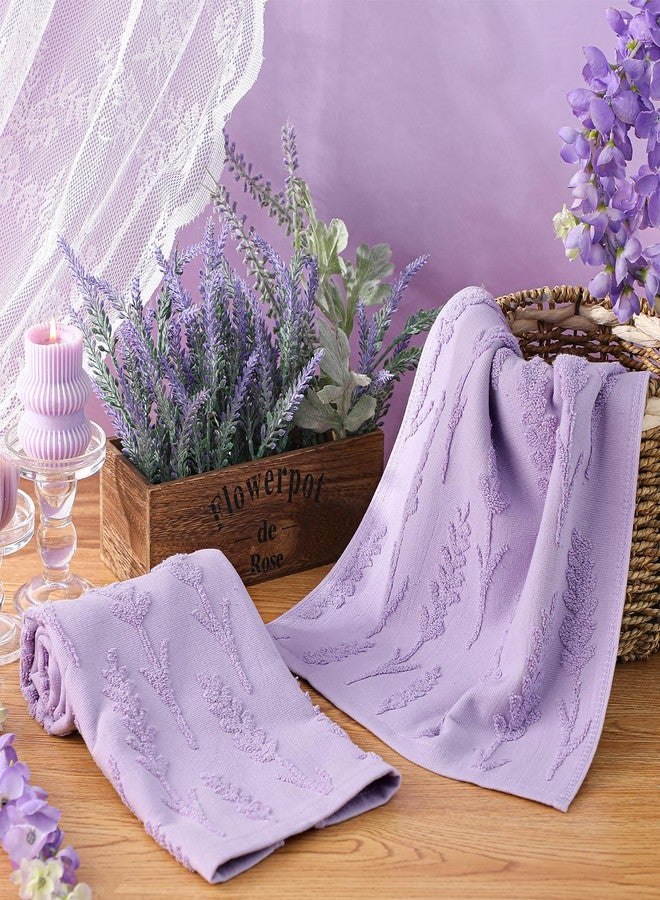 SmoothNovelty 2 Pcs Lavender Hand Towels for Bathroom Purple Lavender 100% Cotton Jacquard Weave Bath Towel Set Soft Absorbent Dish Washcloth for Summer Women Bathroom Kitchen Gifts 13.8 x 29.5 Inch - Image 4