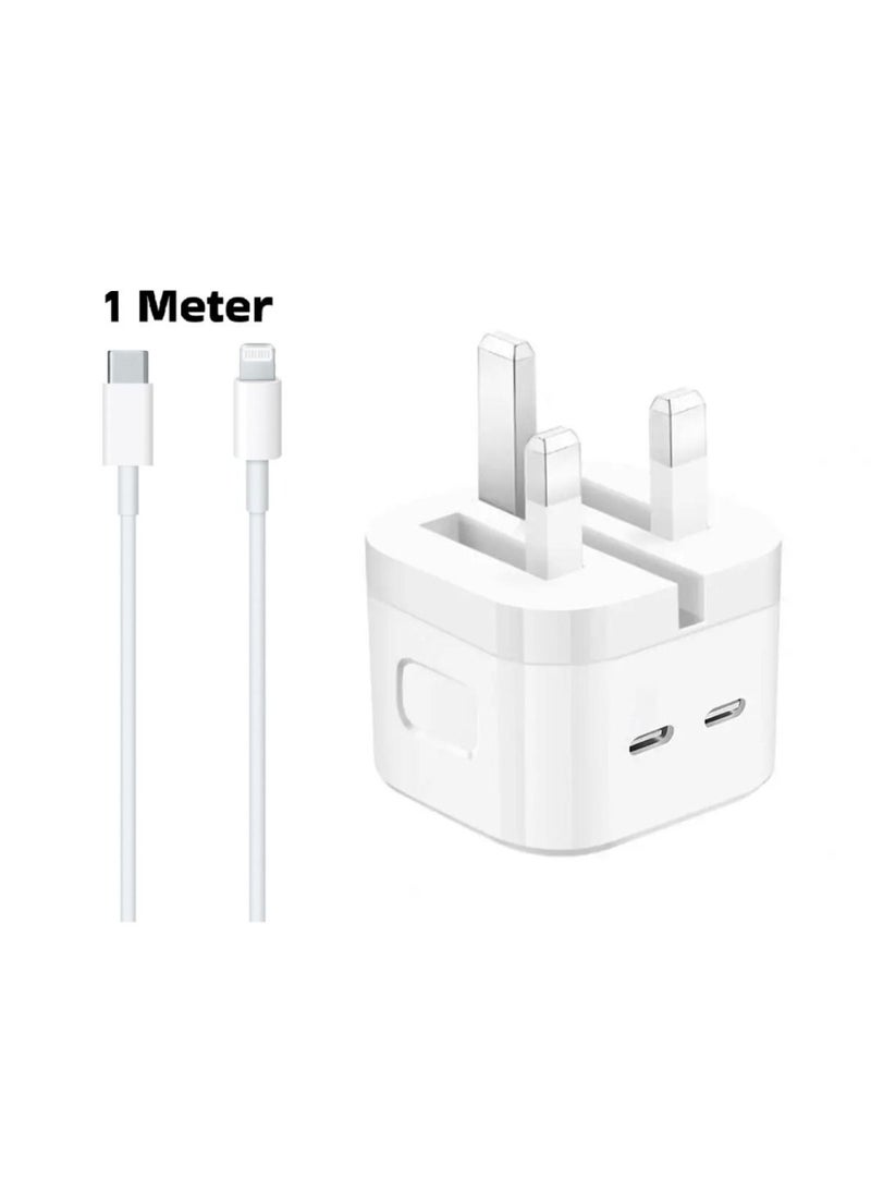 DIGI CORE 50W USB-C Dual Port Power Adapter Fast Charger With Type-C To Lightning Cable 1 Meter White Support iPhone 13 Series - Image 2