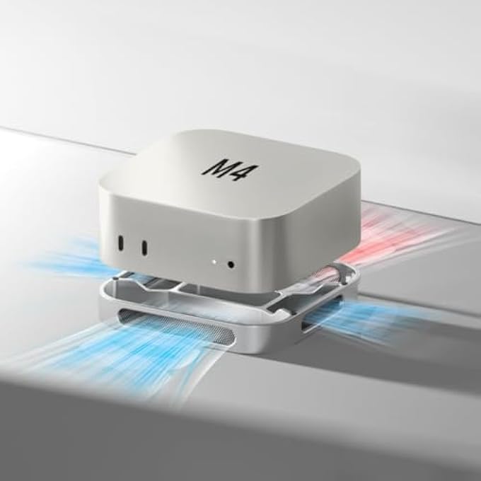 rayihni DESKTOP STAND FOR MAC MINI M4/M4 PRO 2024, DURABLE ALUMINUM ALLOY, WITH VENTILATED HEAT DISSIPATION, WITH POWER BUTTON CUTOUT, DUST AND SCRATCH RESISTANT BASE, LAPTOP HOLDER FOR MAC MINI M4 - SILVER - Image 2