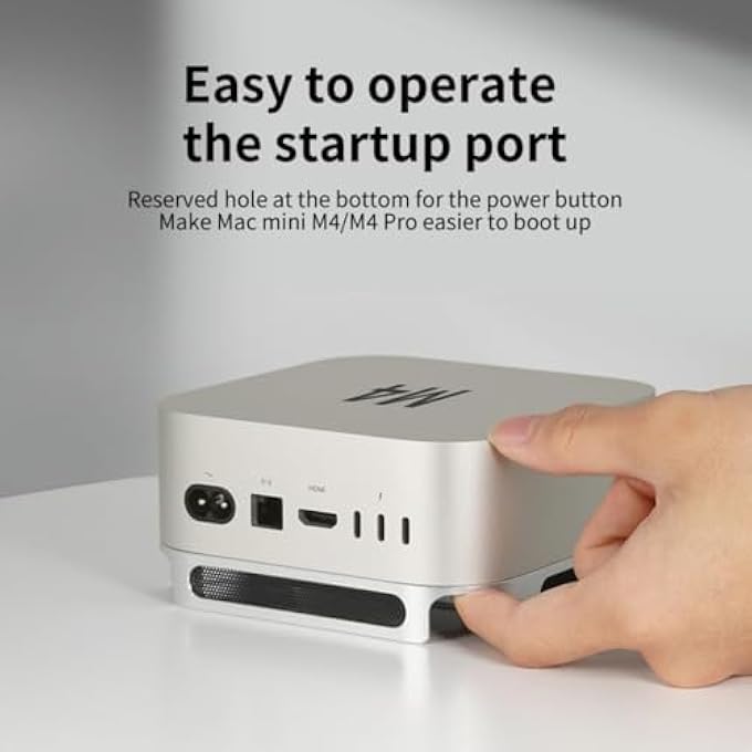 rayihni DESKTOP STAND FOR MAC MINI M4/M4 PRO 2024, DURABLE ALUMINUM ALLOY, WITH VENTILATED HEAT DISSIPATION, WITH POWER BUTTON CUTOUT, DUST AND SCRATCH RESISTANT BASE, LAPTOP HOLDER FOR MAC MINI M4 - SILVER - Image 3