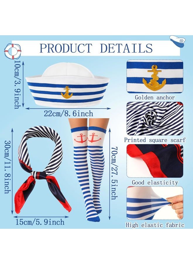 BOARDFEB 3 Pcs Yacht Sailor Costume Set, Sailor Cap Scarf Stockings Yacht Captain Hat Boat Costume for Women Captains Dressing Up Party Halloween Party - Image 2