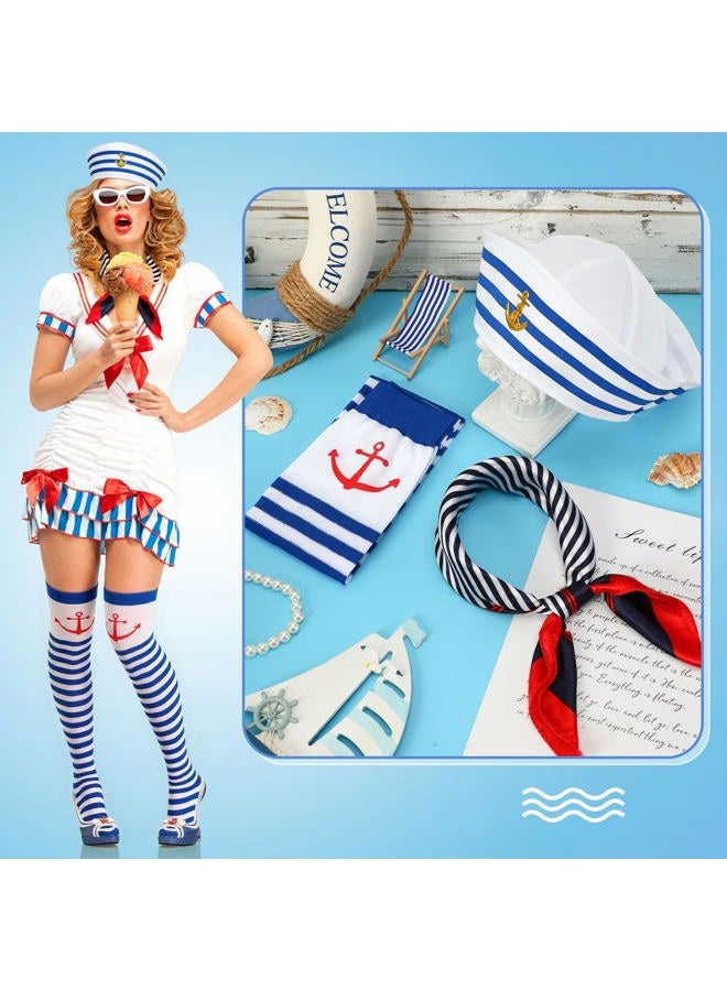 BOARDFEB 3 Pcs Yacht Sailor Costume Set, Sailor Cap Scarf Stockings Yacht Captain Hat Boat Costume for Women Captains Dressing Up Party Halloween Party - Image 3