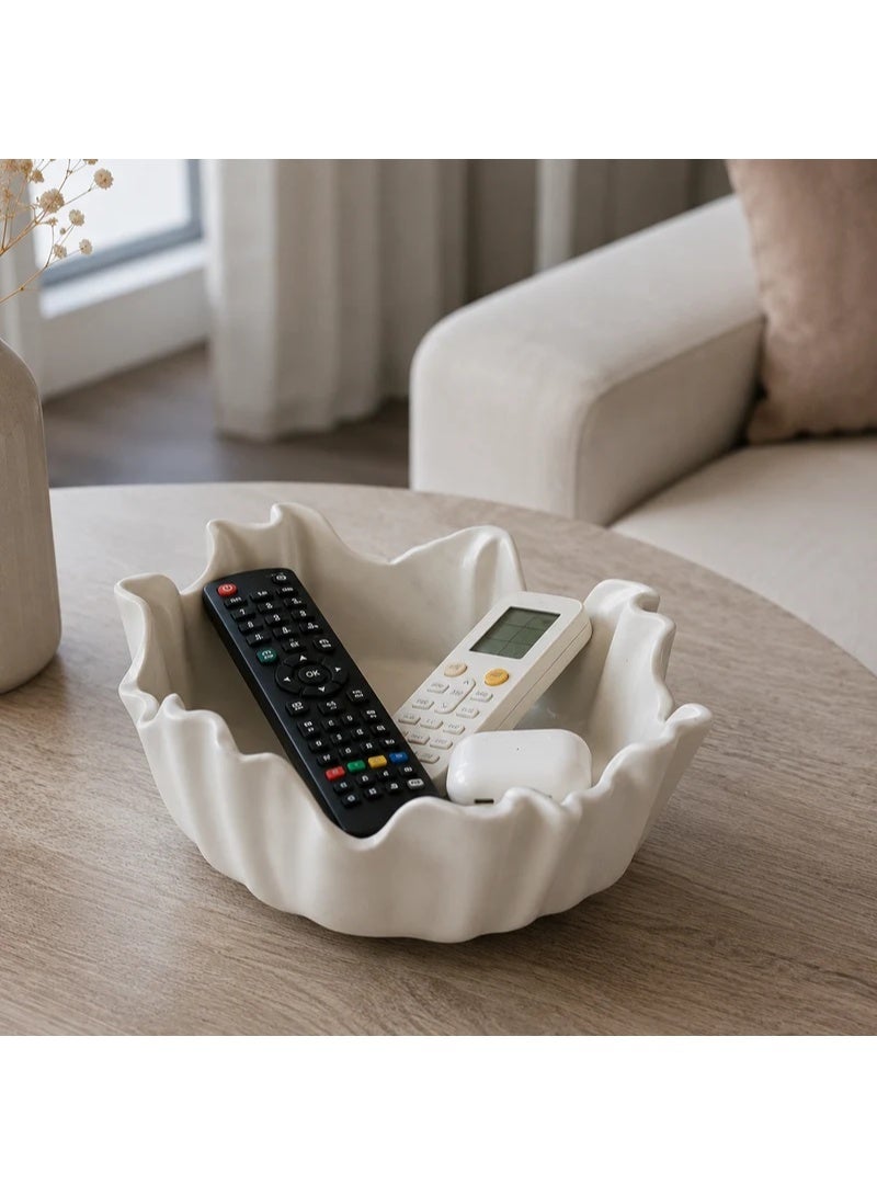 Lunar Hollow White Curved Decorative Bowl - Image 1