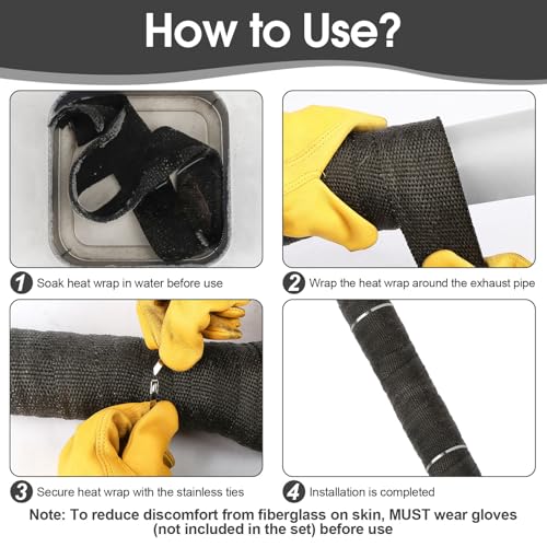 Opvixi Exhaust Heat Wrap Roll, 2" x 16' Fiberglass Heat Shield Tape, Black Header Wrap with 6 pcs Stainless Ties for Motorcycle Car Truck Exhaust Pipes - Image 5