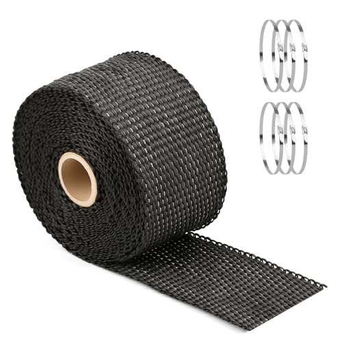 Opvixi Exhaust Heat Wrap Roll, 2" x 16' Fiberglass Heat Shield Tape, Black Header Wrap with 6 pcs Stainless Ties for Motorcycle Car Truck Exhaust Pipes - Image 1