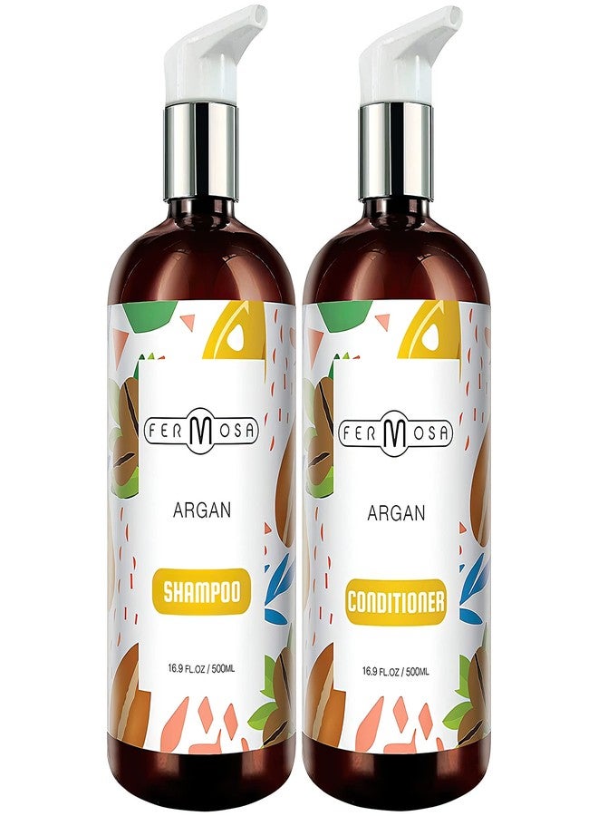 Fermosa Argan Oil Shampoo and Conditioner Bundle - Moisturizing & Hydrating Moroccan Argan Oil, Sulfate Free, Scalp Treatment, Anti Dandruff, Beauty Hair Treatment 2 x 16.9oz - Image 1