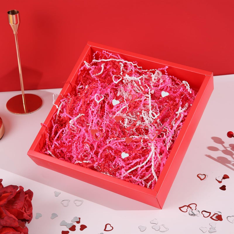 Gloreyan 1LB Valentine's Day Crinkle Cut Paper Shred, Pink Red White Raffia Paper Shred Filler Grass with Heart Decoration for Gift Wrapping Basket Filling Birthdays Weddings Party Supply - Image 5