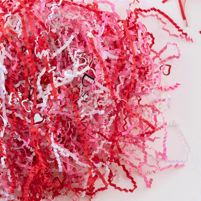 Gloreyan 1LB Valentine's Day Crinkle Cut Paper Shred, Pink Red White Raffia Paper Shred Filler Grass with Heart Decoration for Gift Wrapping Basket Filling Birthdays Weddings Party Supply - Image 3