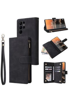 Mmmon Compatible with Samsung Galaxy S24 Ultra 5G 6.8 inch Wallet Case, Premium PU Leather Zipper Folio RFID Blocking with Card Slot Wrist Strap Magnetic Closure Built-in Kickstand Protective Case (Black)  - Image 1
