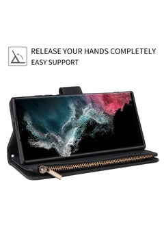 Mmmon Compatible with Samsung Galaxy S24 Ultra 5G 6.8 inch Wallet Case, Premium PU Leather Zipper Folio RFID Blocking with Card Slot Wrist Strap Magnetic Closure Built-in Kickstand Protective Case (Black)  - Image 4