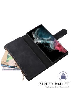 Mmmon Compatible with Samsung Galaxy S24 Ultra 5G 6.8 inch Wallet Case, Premium PU Leather Zipper Folio RFID Blocking with Card Slot Wrist Strap Magnetic Closure Built-in Kickstand Protective Case (Black)  - Image 3