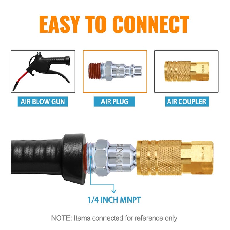 SUNGATOR سنجاتور 25-عبوة 1/4 بوصة ملحقات خرطوم الهواء، مجموعة قابس صناعي ذكر NPT 1/4''، ملحقات خرطوم الهواء السريع الاتصال 1/4 بوصة، مجموعة قابس إصلاح خرطوم صناعي 1/4'' لضاغط الهواء، ورشة السيارات - Image 4