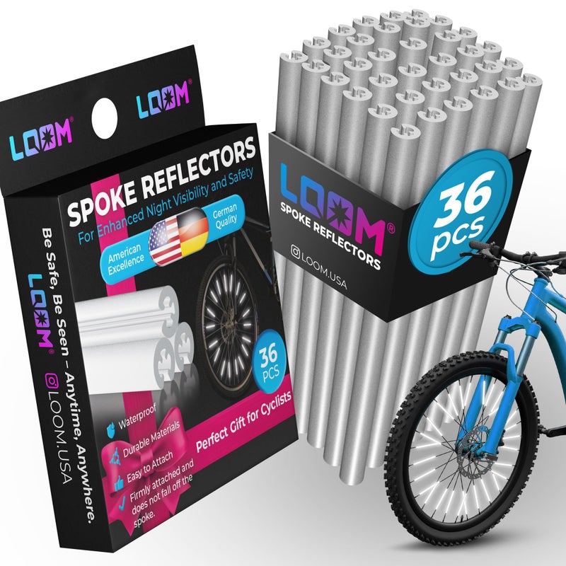 LOOMÂ® Bike Spoke Reflectors Gift Set | 36 Pcs | Premium 8cm Reflective Clips for Bicycles - 360Â° High Visibility Wheel Spoke Skins - Night Safety Accessories for MTB Road Bike E-Scooters & Kids - Image 1
