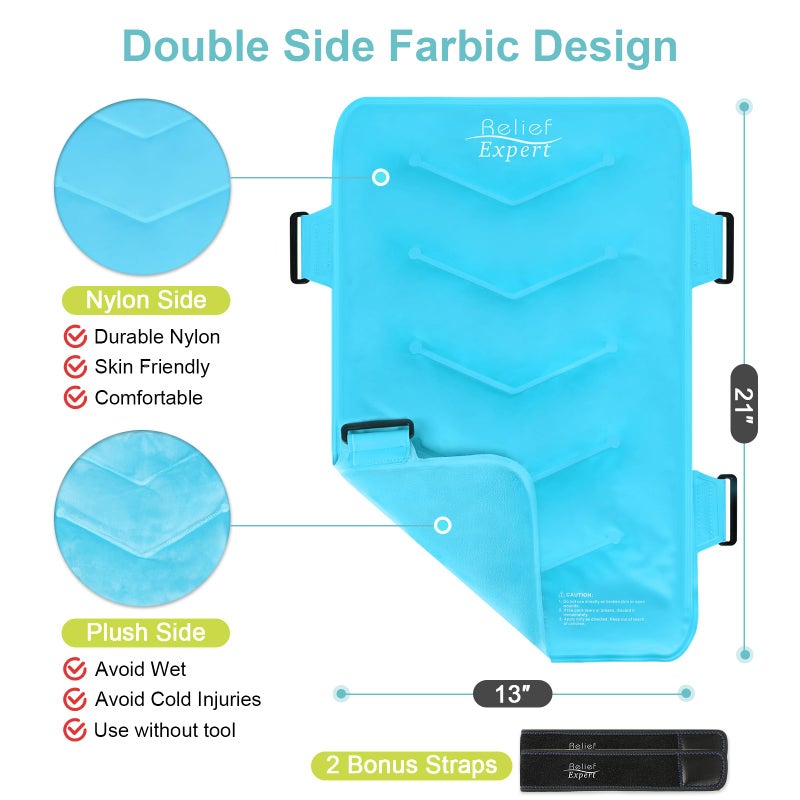 Relief Expert XXL Full Back Ice Pack Wrap, (13â€x21â€) - Reusable Ice Wrap for Back Discomfort and Musclar Fatigue- Cold Compress Therapy Gel Cold Pack for Full Body, Hip Leg - Blue - Image 3