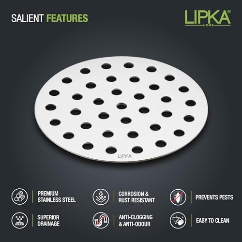 LIPKA Pack of 4 Stainless Steel Jali Floor Drain Covers | 4 Inches Round Grating | Anti-Clog Water Outlet | Rust-Free Bathroom & Kitchen Drain Strainer | Heavy-Duty Drainage Solution - Image 3