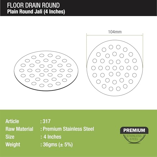 LIPKA Pack of 4 Stainless Steel Jali Floor Drain Covers | 4 Inches Round Grating | Anti-Clog Water Outlet | Rust-Free Bathroom & Kitchen Drain Strainer | Heavy-Duty Drainage Solution - Image 2